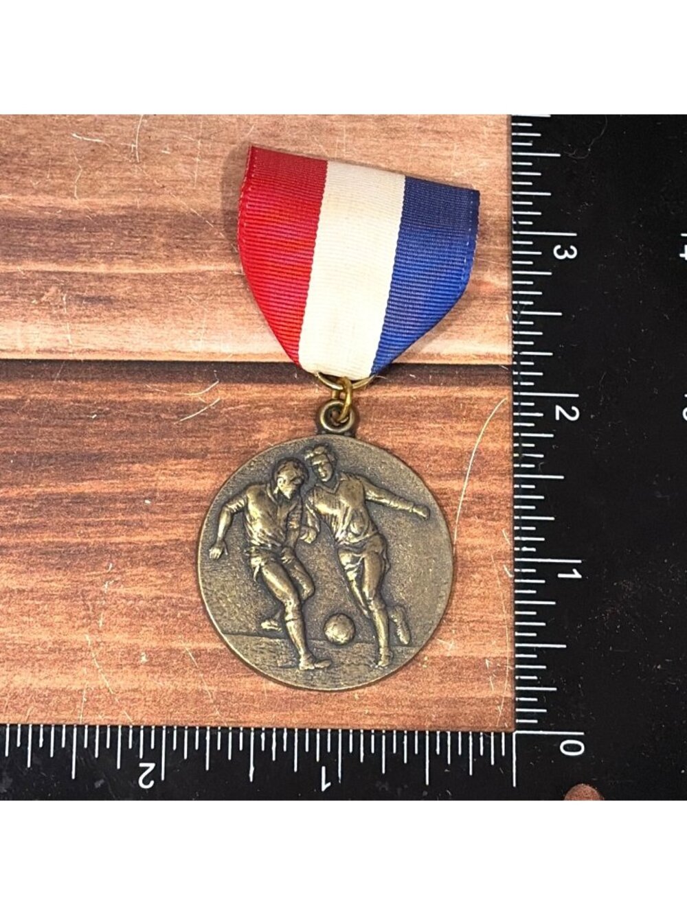 Vintage Soccer Award Medal Bronze Tone Ribbon NOS Trophy Shop